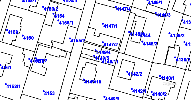 Parcela st. 4149/4 v KÚ Strašnice, Katastrální mapa