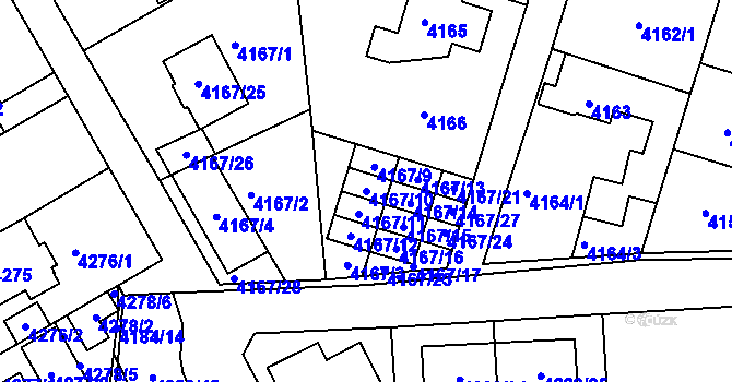 Parcela st. 4167/10 v KÚ Strašnice, Katastrální mapa