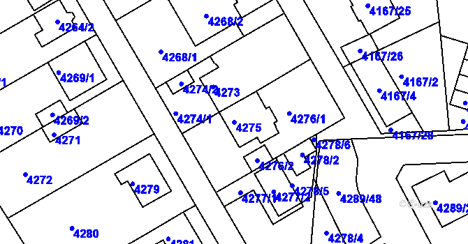 Parcela st. 4275 v KÚ Strašnice, Katastrální mapa