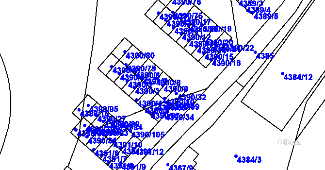 Parcela st. 4390/9 v KÚ Strašnice, Katastrální mapa
