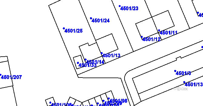 Parcela st. 4501/13 v KÚ Strašnice, Katastrální mapa