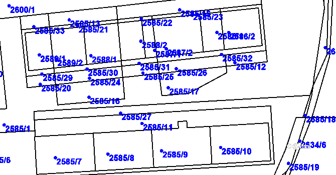 Parcela st. 2585/17 v KÚ Strašnice, Katastrální mapa