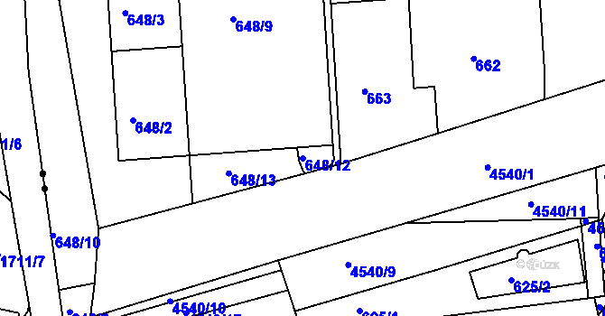 Parcela st. 648/12 v KÚ Strašnice, Katastrální mapa