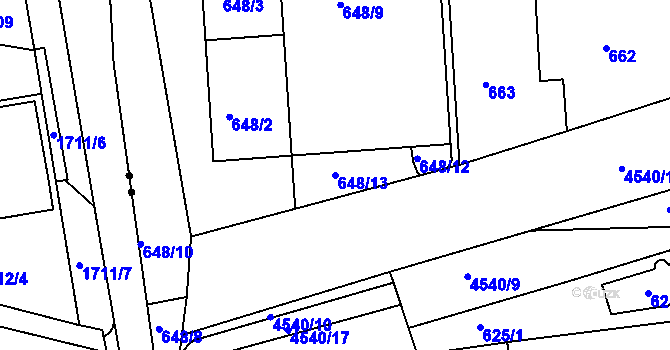 Parcela st. 648/13 v KÚ Strašnice, Katastrální mapa