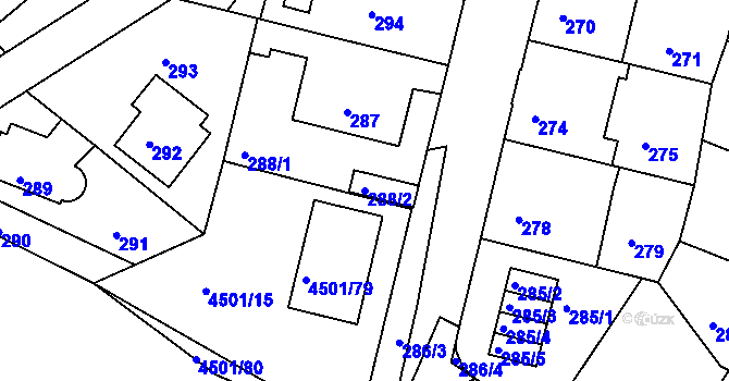 Parcela st. 288/2 v KÚ Strašnice, Katastrální mapa