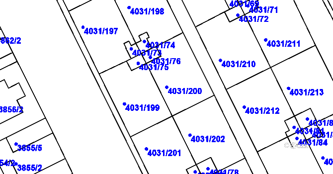 Parcela st. 4031/200 v KÚ Strašnice, Katastrální mapa