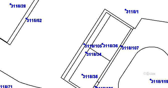 Parcela st. 3118/105 v KÚ Strašnice, Katastrální mapa
