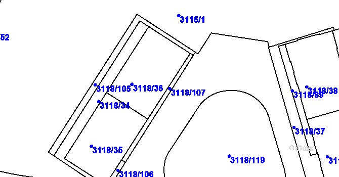 Parcela st. 3118/107 v KÚ Strašnice, Katastrální mapa