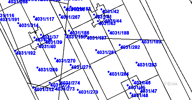 Parcela st. 4031/281 v KÚ Strašnice, Katastrální mapa