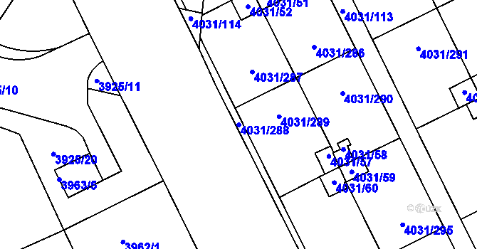 Parcela st. 4031/288 v KÚ Strašnice, Katastrální mapa