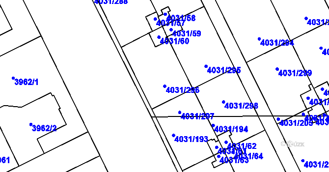 Parcela st. 4031/296 v KÚ Strašnice, Katastrální mapa