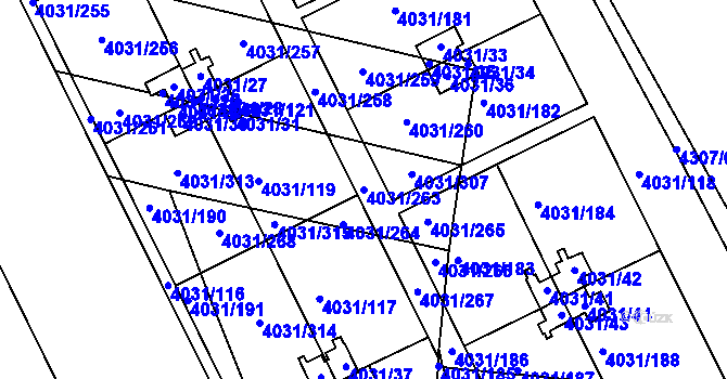 Parcela st. 4031/263 v KÚ Strašnice, Katastrální mapa