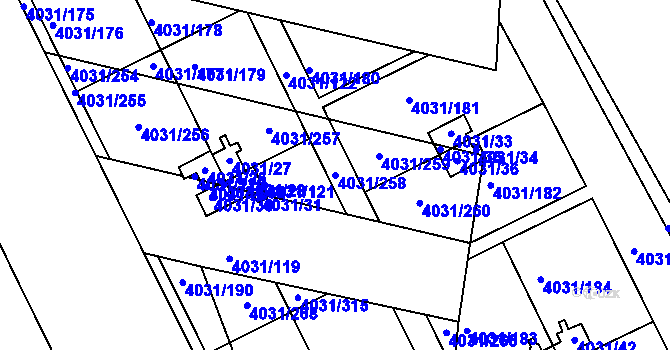 Parcela st. 4031/258 v KÚ Strašnice, Katastrální mapa