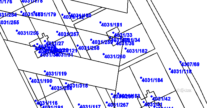 Parcela st. 4031/260 v KÚ Strašnice, Katastrální mapa