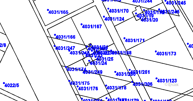 Parcela st. 4031/308 v KÚ Strašnice, Katastrální mapa