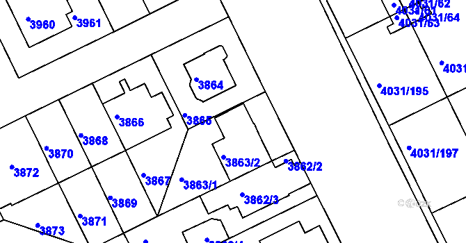 Parcela st. 3863/3 v KÚ Strašnice, Katastrální mapa