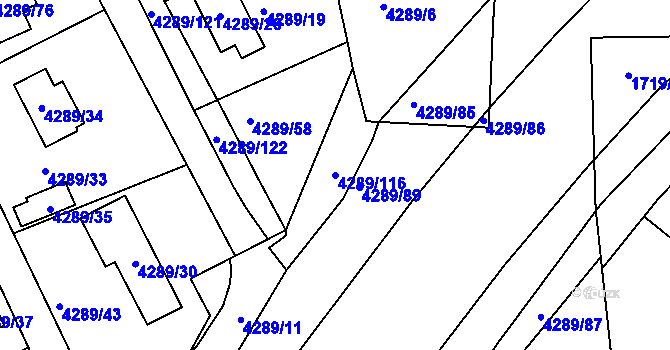 Parcela st. 4289/116 v KÚ Strašnice, Katastrální mapa