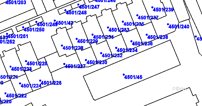 Parcela st. 4501/232 v KÚ Strašnice, Katastrální mapa