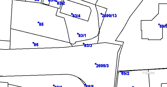 Parcela st. 83/3 v KÚ Hostivař, Katastrální mapa