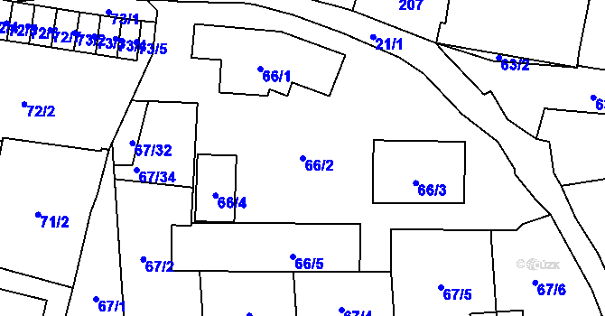 Parcela st. 66/2 v KÚ Hostivař, Katastrální mapa