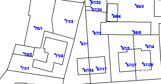 Parcela st. 67/1 v KÚ Hostivař, Katastrální mapa