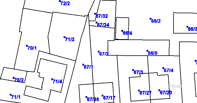 Parcela st. 67/2 v KÚ Hostivař, Katastrální mapa