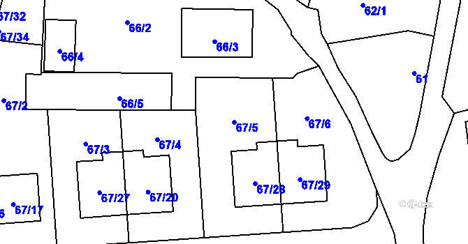 Parcela st. 67/5 v KÚ Hostivař, Katastrální mapa