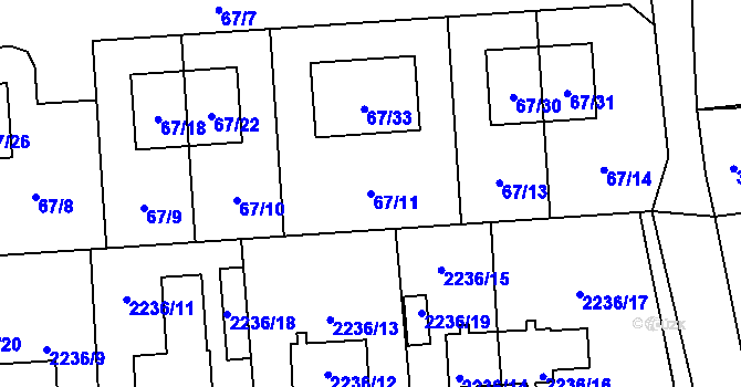 Parcela st. 67/11 v KÚ Hostivař, Katastrální mapa