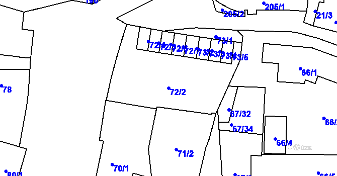 Parcela st. 72/2 v KÚ Hostivař, Katastrální mapa