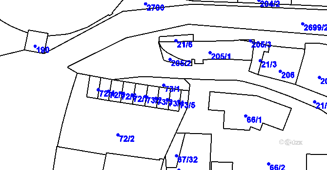 Parcela st. 73/1 v KÚ Hostivař, Katastrální mapa