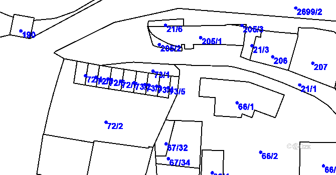 Parcela st. 73/5 v KÚ Hostivař, Katastrální mapa