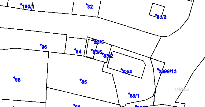 Parcela st. 83/2 v KÚ Hostivař, Katastrální mapa