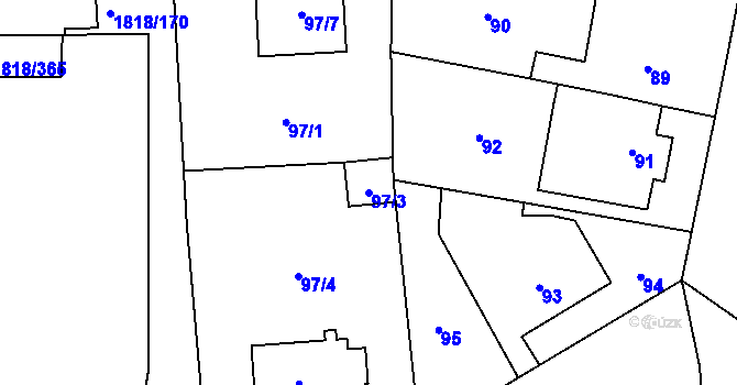 Parcela st. 97/3 v KÚ Hostivař, Katastrální mapa