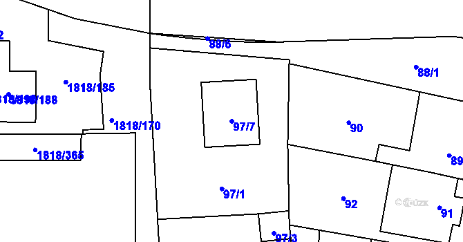 Parcela st. 97/7 v KÚ Hostivař, Katastrální mapa