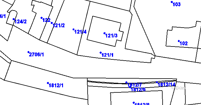 Parcela st. 121/1 v KÚ Hostivař, Katastrální mapa