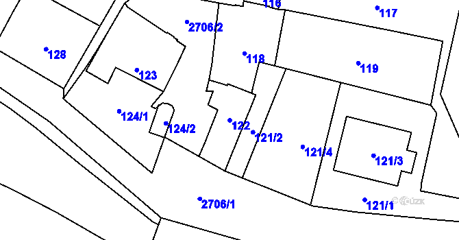 Parcela st. 122 v KÚ Hostivař, Katastrální mapa