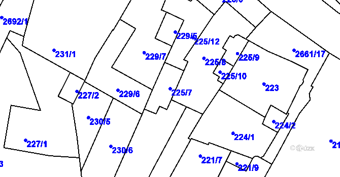 Parcela st. 225/7 v KÚ Hostivař, Katastrální mapa