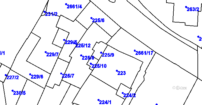 Parcela st. 225/9 v KÚ Hostivař, Katastrální mapa