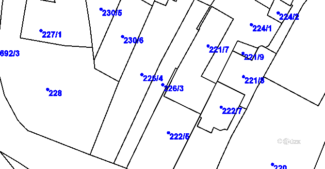 Parcela st. 226/3 v KÚ Hostivař, Katastrální mapa