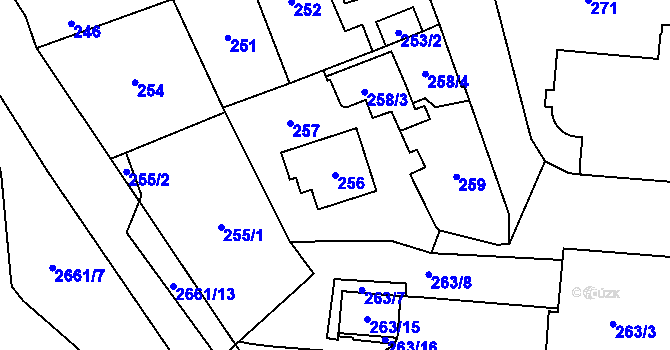 Parcela st. 256 v KÚ Hostivař, Katastrální mapa