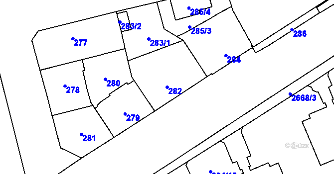 Parcela st. 282 v KÚ Hostivař, Katastrální mapa