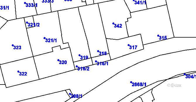 Parcela st. 318 v KÚ Hostivař, Katastrální mapa