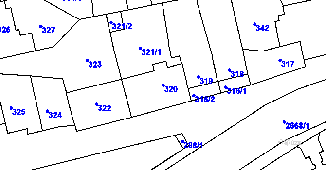 Parcela st. 320 v KÚ Hostivař, Katastrální mapa