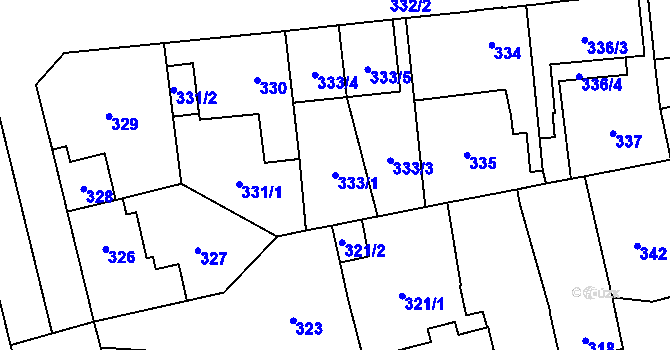 Parcela st. 333/1 v KÚ Hostivař, Katastrální mapa