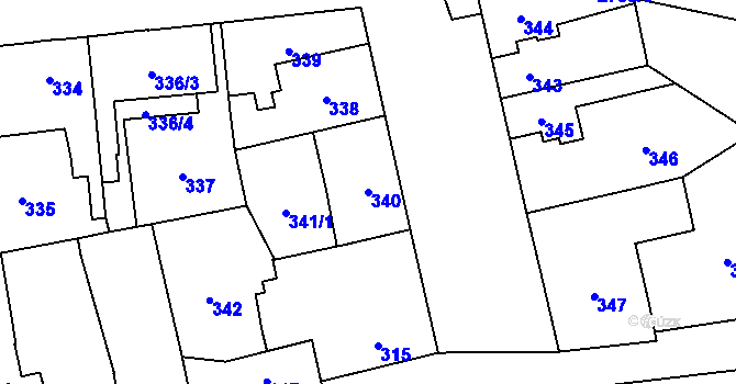 Parcela st. 340 v KÚ Hostivař, Katastrální mapa