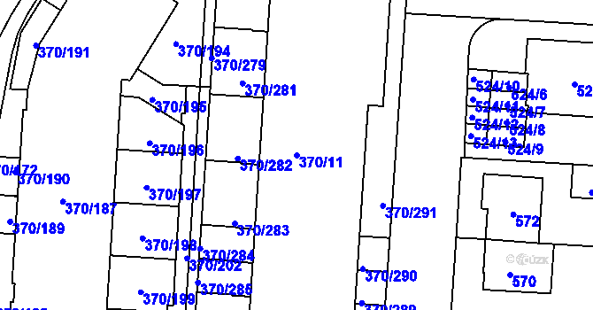Parcela st. 370/11 v KÚ Hostivař, Katastrální mapa