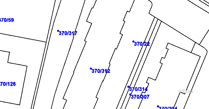 Parcela st. 370/21 v KÚ Hostivař, Katastrální mapa