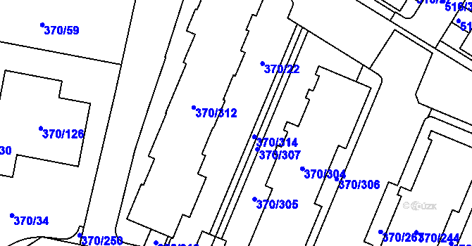 Parcela st. 370/22 v KÚ Hostivař, Katastrální mapa