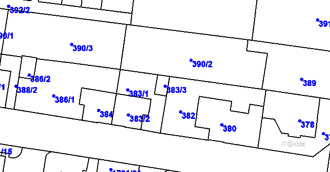 Parcela st. 383/3 v KÚ Hostivař, Katastrální mapa