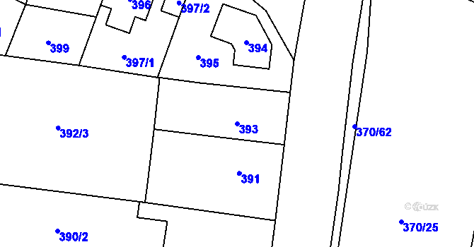 Parcela st. 393 v KÚ Hostivař, Katastrální mapa
